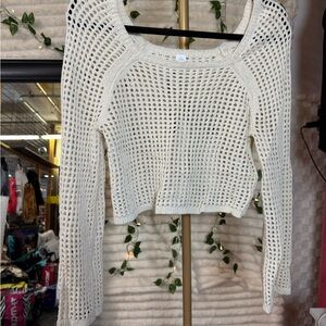 Old Navy Cream Open-Knit Crochet Sweater